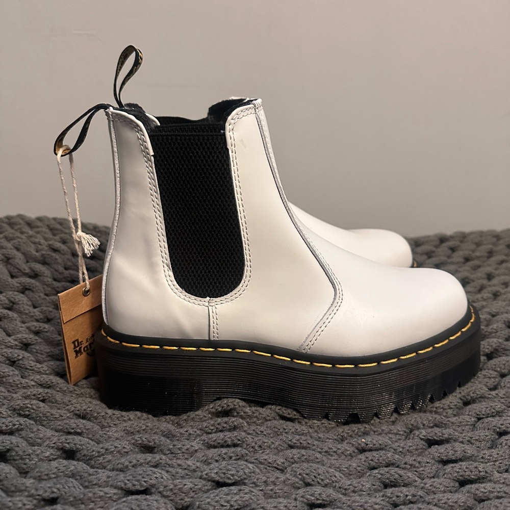 Dr. Martens White Chelsea Platform Boots